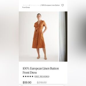 Quince European Linen Button Front Dress in Orange